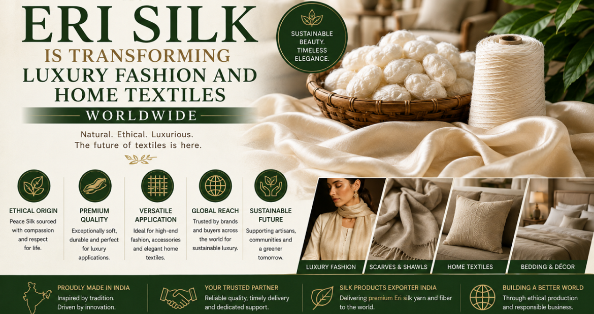 How Eri Silk is Transforming Luxury Fashion and Home Textiles Worldwide Luxury is no longer defined solely by exclusivity or premium craftsmanship. Today's consumers are increasingly looking for products that combine elegance with sustainability, ethical production, and environmental responsibility. This shift has encouraged designers, manufacturers, and luxury brands to explore natural fibers that offer both exceptional quality and a responsible story. Among these materials, Eri Silk Yarn has become one of the fastest-growing choices in premium textile manufacturing. Its soft texture, natural appearance, and ethical production process make it a preferred fiber for modern fashion and sophisticated home interiors. As a trusted Silk Products Exporter India, Indian manufacturers are helping global brands meet this growing demand by supplying high-quality Eri silk products that blend tradition with innovation. Why Luxury Brands Are Choosing Eri Silk Luxury fashion has evolved beyond visual appeal. Consumers now value fabrics that feel comfortable, last longer, and support environmentally responsible manufacturing. Eri silk offers all these qualities in one natural fiber. Unlike conventional silk, Eri silk has a rich matte finish that gives garments a sophisticated appearance without excessive shine. Its soft and breathable texture provides exceptional comfort, making it suitable for both everyday luxury and premium designer collections. Another advantage is its durability. Eri silk maintains its strength even after repeated use, allowing luxury products to retain their quality for years. These qualities have encouraged international fashion houses to include Eri silk in seasonal collections that focus on timeless elegance rather than fast fashion. The Growing Popularity of Ethical Fashion The fashion industry has experienced a significant transformation as consumers become more aware of how their clothing is produced. Ethical sourcing has become a major consideration for brands that wish to build long-term customer trust. One of the reasons Eri silk has gained international recognition is because it is often known as Peace Silk Yarn. Unlike conventional silk production, the silkworm is allowed to complete its natural life cycle before the cocoon is processed. This humane production process makes Eri silk attractive to brands that prioritize responsible sourcing and transparent manufacturing. Luxury labels increasingly highlight this ethical aspect when introducing new collections, allowing customers to purchase premium products with greater confidence. Redefining Luxury Apparel Fashion designers appreciate Eri silk because it offers versatility across different garment categories. The fiber drapes beautifully while providing a soft and comfortable feel against the skin. Today, Eri silk is commonly used in: • Premium dresses • Designer jackets • Scarves and shawls • Luxury knitwear • Fashion accessories • Handcrafted artisan garments Its unique texture also blends exceptionally well with natural fibers such as cotton, wool, and linen, allowing designers to experiment with innovative fabric compositions. This flexibility has helped Eri silk become an important material for sustainable luxury fashion. Transforming Premium Home Textiles The influence of Eri silk extends beyond clothing. Luxury home furnishing brands are increasingly using Eri Silk Fiber to create sophisticated interior textiles that combine comfort with timeless beauty. Its naturally breathable structure and soft touch make it ideal for: • Decorative cushion covers • Luxury throws • Upholstery fabrics • Premium curtains • Bedding collections • Handwoven decorative textiles Interior designers value Eri silk because it introduces warmth and texture into living spaces while maintaining a refined appearance. Hotels, boutique resorts, and premium residential projects are also incorporating Eri silk-based furnishings to create elegant interiors that reflect sustainability and craftsmanship. Organic Materials Driving Consumer Confidence Consumers are becoming increasingly interested in textiles that are produced with minimal environmental impact. This has accelerated the demand for Organic Eri Silk Yarn, which is manufactured through environmentally responsible sericulture and careful processing methods. Organic production supports healthier ecosystems while reducing dependence on synthetic chemicals during cultivation and processing. It also preserves the natural qualities of the fiber, ensuring softness, durability, and breathability. As sustainable certifications become more important in global trade, organically produced Eri silk continues to gain preference among premium textile buyers. India's Competitive Advantage in the Global Market India possesses several advantages that have helped establish its leadership in Eri silk production. These include: • Traditional sericulture knowledge • Skilled artisan communities • Diverse weaving techniques • Modern spinning technology • Strong export infrastructure These strengths enable India to consistently deliver premium silk materials that meet international quality standards. As an experienced Eri Silk Yarn Exporter India, the country serves buyers across Europe, North America, Japan, Australia, and the Middle East, where demand for sustainable luxury textiles continues to rise. Supporting Rural Craftsmanship Through Global Trade The growth of Eri silk exports has also created meaningful opportunities for rural communities. Thousands of farmers, spinners, and weavers depend on Eri silk production for their livelihoods. Unlike highly industrialized textile manufacturing, much of Eri silk production still relies on traditional skills that have been passed down through generations. This helps preserve India's rich textile heritage while providing stable employment in rural regions. International demand has encouraged further investment in training, quality improvement, and modern production facilities without compromising traditional craftsmanship. Innovation Meets Tradition Modern technology has enhanced every stage of Eri silk production, from fiber preparation to spinning and finishing. Today's manufacturers are adopting: • Advanced quality testing • Improved spinning systems • Eco-friendly dyeing processes • Better fiber grading • Sustainable packaging solutions These innovations allow Indian exporters to maintain consistent product quality while preserving the authentic characteristics that make Eri silk unique. The result is a luxury textile that satisfies both contemporary performance standards and traditional craftsmanship values. The Future of Luxury Textiles Global luxury markets are steadily moving toward materials that combine beauty, functionality, and sustainability. Eri silk perfectly reflects this evolution. As consumers continue to prioritize ethical fashion and environmentally responsible interiors, Eri silk is expected to play an even larger role in premium textile manufacturing. Its versatility allows designers to create products that appeal to both luxury consumers and environmentally conscious buyers, making it one of the most promising natural fibers for the future. Conclusion The transformation of luxury fashion and home textiles is being driven by materials that offer more than aesthetic appeal. Eri silk represents a perfect balance of elegance, comfort, sustainability, and ethical production. From premium garments to sophisticated home furnishings, this remarkable fiber is helping reshape global perceptions of luxury while supporting responsible manufacturing practices. Through innovation, quality craftsmanship, and sustainable sourcing, Nisha Silk Exports continues to strengthen India's reputation as a trusted Silk Products Exporter India, delivering premium Eri silk solutions that meet the evolving needs of international markets.